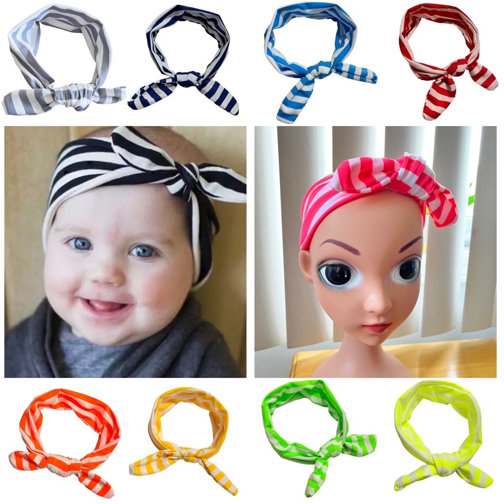 10 Assorted Color Cute Bow Stripe Headbands for baby girls and toddlers